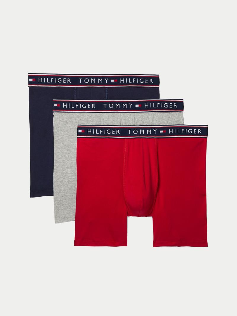 Férfi Tommy Hilfiger Pamut stretch boxer brief 3pk Boxer Briefs Piros Szürke Sötétkék | HU 1377NWY